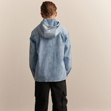 Load image into Gallery viewer, Denim Lightwash Overshirt 100% Cotton Denim Zip Through Hoodie
