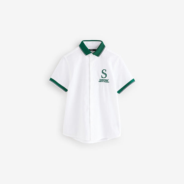 White 100% Cotton Short Sleeve Bowling Shirt