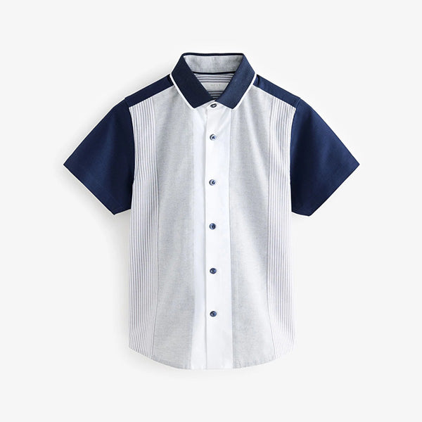 Navy/White Smart Colorblock Short Sleeves Colourblock Shirt