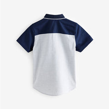 Load image into Gallery viewer, Navy/White Smart Colorblock Short Sleeves Colourblock Shirt
