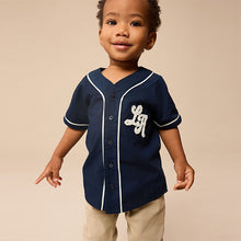 Load image into Gallery viewer, Navy Varsity 100% Cotton Short Sleeve Varsity Baseball

