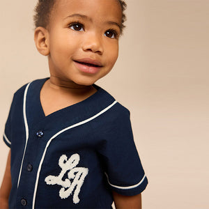 Navy Varsity 100% Cotton Short Sleeve Varsity Baseball