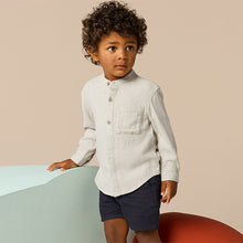 Load image into Gallery viewer, Neutral Grandad Collar Linen Mix Shirt
