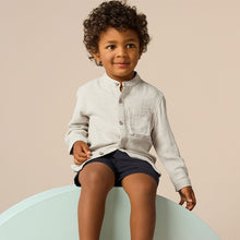 Load image into Gallery viewer, Neutral Grandad Collar Linen Mix Shirt
