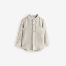 Load image into Gallery viewer, Neutral Grandad Collar Linen Mix Shirt
