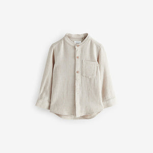 Neutral Grandad Collar Linen Mix Shirt