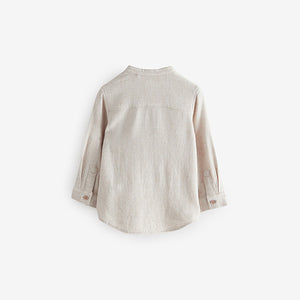 Neutral Grandad Collar Linen Mix Shirt