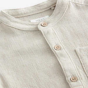 Neutral Grandad Collar Linen Mix Shirt