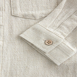 Neutral Grandad Collar Linen Mix Shirt