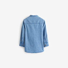 Load image into Gallery viewer, Blue Denim 100% Cotton Long Sleeve Grandad Collar Denim Shirt
