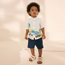 Load image into Gallery viewer, Cream Border Monaco Short Sleeves Grandad Collar Printed Shirt (6mths-6yrs)
