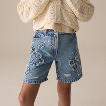 Load image into Gallery viewer, Denim 100% Cotton Denim Knitted Flower Shorts (3-12yrs)
