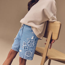 Load image into Gallery viewer, Denim 100% Cotton Denim Knitted Flower Shorts (3-12yrs)
