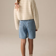 Load image into Gallery viewer, Denim 100% Cotton Denim Knitted Flower Shorts (3-12yrs)
