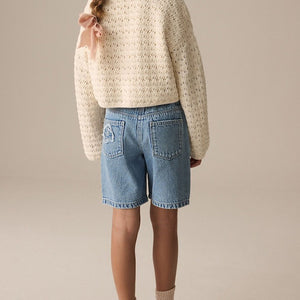 Denim 100% Cotton Denim Knitted Flower Shorts (3-12yrs)