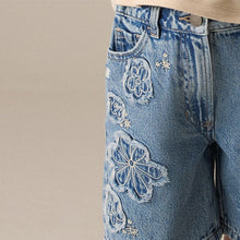 Load image into Gallery viewer, Denim 100% Cotton Denim Knitted Flower Shorts (3-12yrs)
