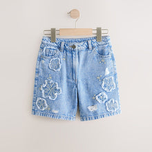 Load image into Gallery viewer, Denim 100% Cotton Denim Knitted Flower Shorts (3-12yrs)
