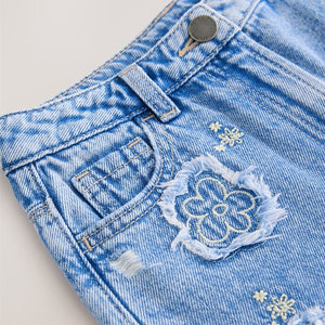 Denim 100% Cotton Denim Knitted Flower Shorts (3-12yrs)