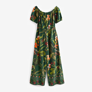 Emerald Green Off Shoulder Wide Leg Jumpsuit