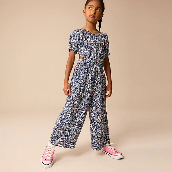 Navy Blue Ditsy Cut Out Jumpsuit (3-12yrs)