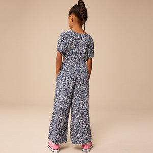 Navy Blue Ditsy Cut Out Jumpsuit (3-12yrs)
