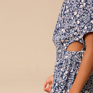 Navy Blue Ditsy Cut Out Jumpsuit (3-12yrs)