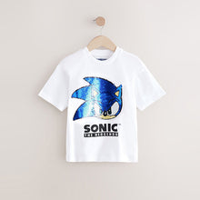 Load image into Gallery viewer, White/Blue Sonic Flippy Sequin T-Shirt (3-11yrs)
