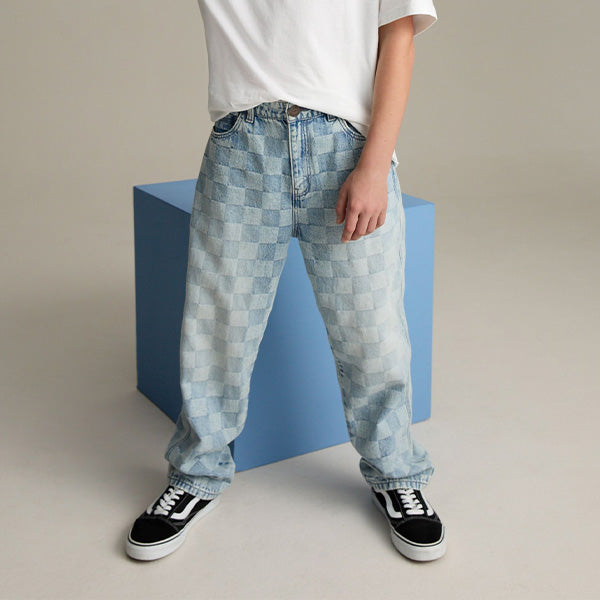 Check Blue Denim Loose Fit Authentic Jeans