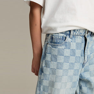 Check Blue Denim Loose Fit Authentic Jeans