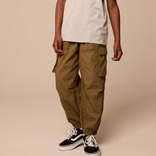 Load image into Gallery viewer, Tan Brown 100% Cotton Wide Tapered Cargo Trousers
