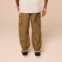 Load image into Gallery viewer, Tan Brown 100% Cotton Wide Tapered Cargo Trousers
