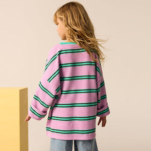 Pink/Green Oversized Long Sleeve Textured 100% Cotton T-Shirt (3-12yrs)