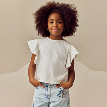 Load image into Gallery viewer, Ecru Cornelli Frill Sleeve 100% Cotton T-Shirt (3-12yrs)
