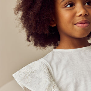 Ecru Cornelli Frill Sleeve 100% Cotton T-Shirt (3-12yrs)