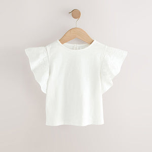 Ecru Cornelli Frill Sleeve 100% Cotton T-Shirt (3-12yrs)