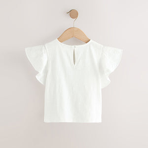Ecru Cornelli Frill Sleeve 100% Cotton T-Shirt (3-12yrs)