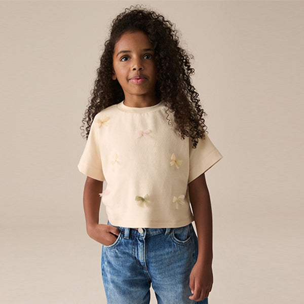 Ecru Boxy Bows T-Shirt (3-12yrs)