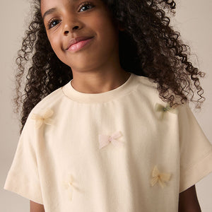 Ecru Boxy Bows T-Shirt (3-12yrs)