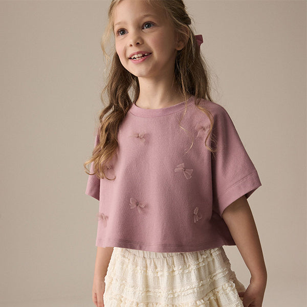 Lilac Purple Boxy Bows T-Shirt (3-12yrs)