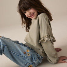 Load image into Gallery viewer, Khaki Green 100% Cotton Embroidered Boxy Long Sleeve Sweatshirt (3-12yrs)
