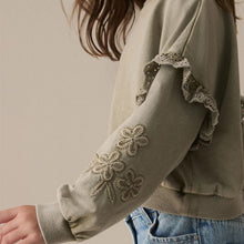 Load image into Gallery viewer, Khaki Green 100% Cotton Embroidered Boxy Long Sleeve Sweatshirt (3-12yrs)
