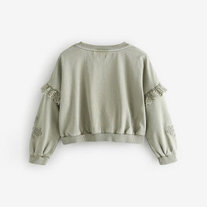 Khaki Green 100% Cotton Embroidered Boxy Long Sleeve Sweatshirt (3-12yrs)