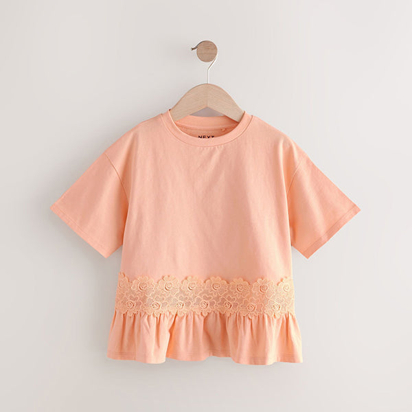 Orange Lace Frill Hem T-Shirt (3-12yrs)
