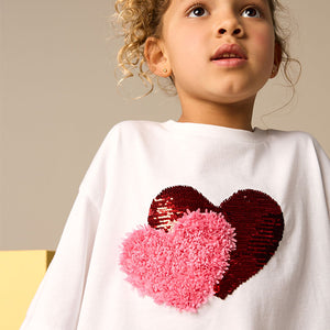 White Sequin Heart Print T-Shirt (3-12yrs)
