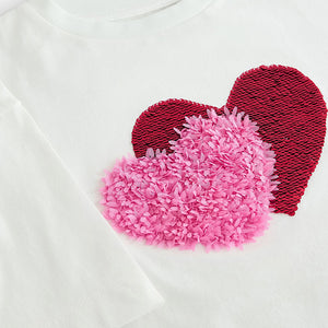 White Sequin Heart Print T-Shirt (3-12yrs)