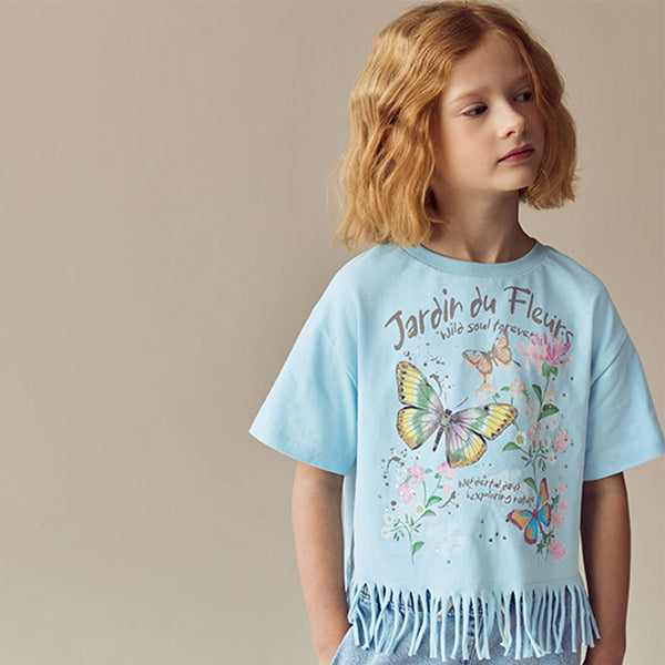 Blue Sequin Butterfly Fringe T-Shirt (3-11yrs)