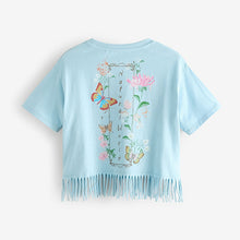 Load image into Gallery viewer, Blue Sequin Butterfly Fringe T-Shirt (3-11yrs)
