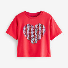 Load image into Gallery viewer, Red 100% Cotton Sequin Heart Print T-Shirt (3-12yrs)
