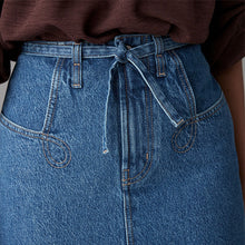 Load image into Gallery viewer, Mid Blue 100% Cotton Belted Pocket Stitch Midi Skirt
