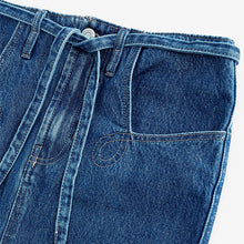 Load image into Gallery viewer, Mid Blue 100% Cotton Belted Pocket Stitch Midi Skirt
